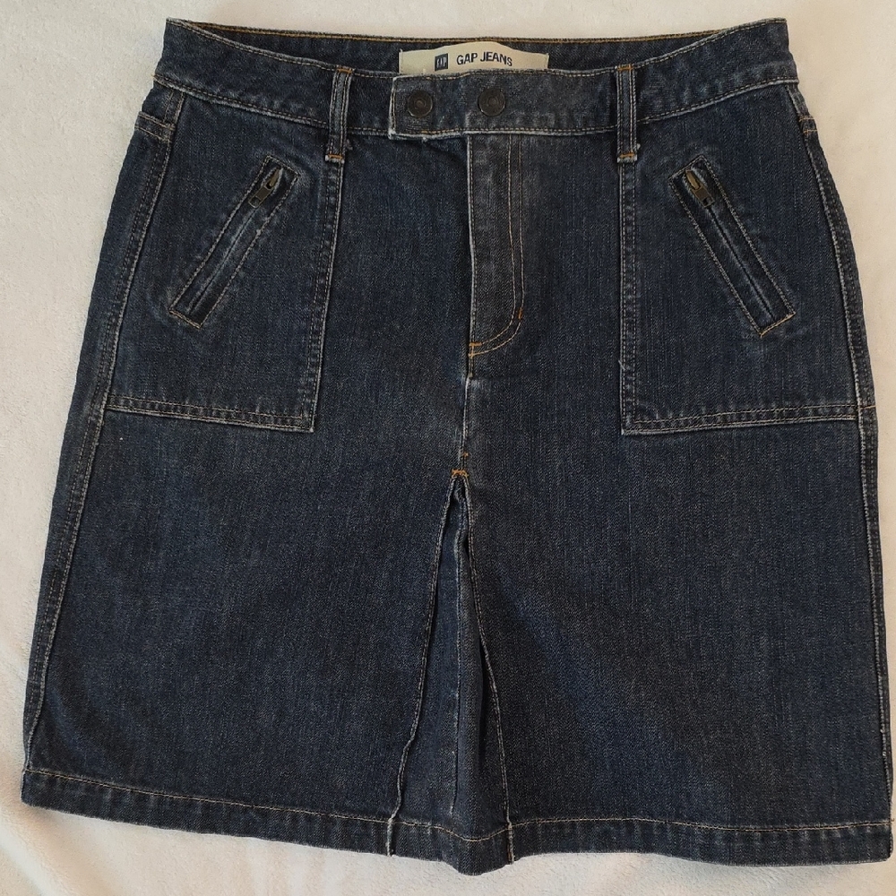 GAP Dark Blue Denim Knee Length Skirt with Pockets